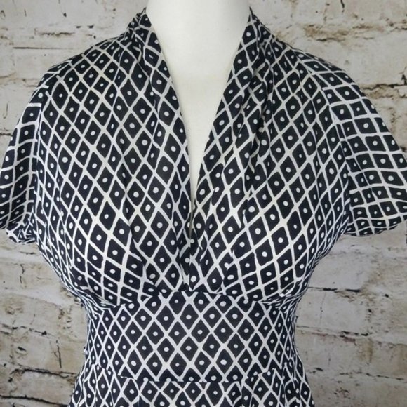 St John Collection Fit & Flare Midi Dress Black White Diamond Retro Party Silk 2 - Picture 8 of 8